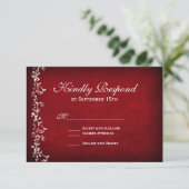 ヴィンテージ赤フローラ渦巻き旋回ウェディングRSVPカード 出欠カード (スタンド正面)