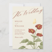 ヴィンテージ赤フローラ結婚植物薬 招待状 (正面)