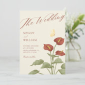 ヴィンテージ赤フローラ結婚植物薬 招待状 (スタンド正面)