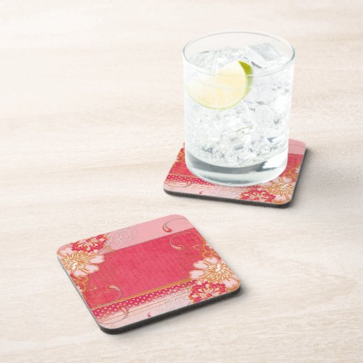 ヴィンテージ赤フローラ飲み物用コースター コースター (右側)