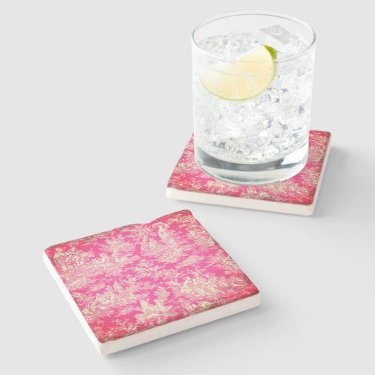 ヴィンテージ赤ホットピンクトイレデジュエパタン ストーンコースター (横)