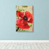 ヴィンテージ赤ポピー引き伸ばしキャンバス印刷 キャンバスプリント (インサイチュ (ウッドフロア))