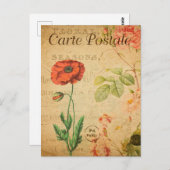 ヴィンテージ赤ポピー花フローラ フランスの ポストカード (正面/裏面)
