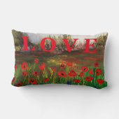ヴィンテージ赤ポピー花畑フローラ喜び ランバークッション (裏面)