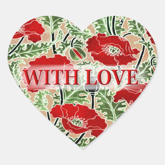 ヴィンテージ赤ポピー ハートシール (正面)