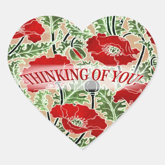 ヴィンテージ赤ポピー ハートシール (正面)