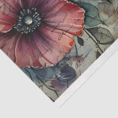 ヴィンテージ赤ポピー&バタフライウォーターカラーデコップ 薄葉紙 (詳細)