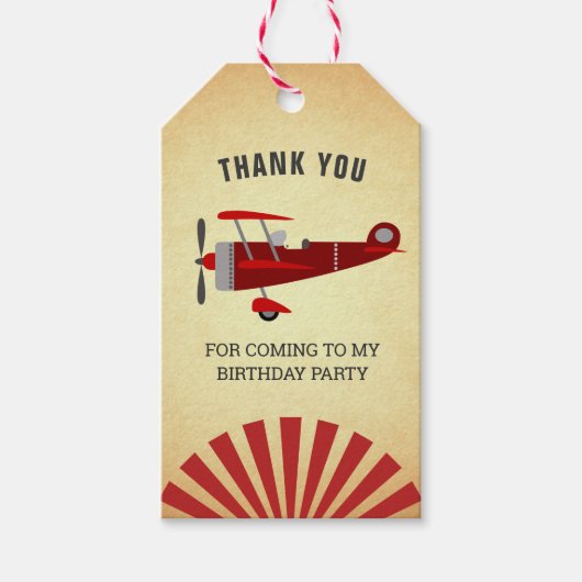 ヴィンテージ赤レトロ機誕生日パーティーのお気に入り ギフトタグ (正面)