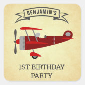 ヴィンテージ赤レトロ機誕生日パーティーのお気に入り スクエアシール (正面)