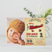 ヴィンテージ赤レトロ飛行機誕生日招待状 招待状 (スタンド正面)