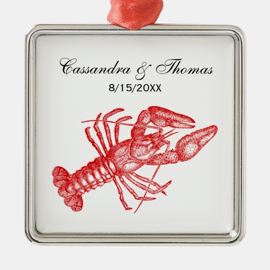 ヴィンテージ赤ロブスター#1スケッチ メタルオーナメント (正面)