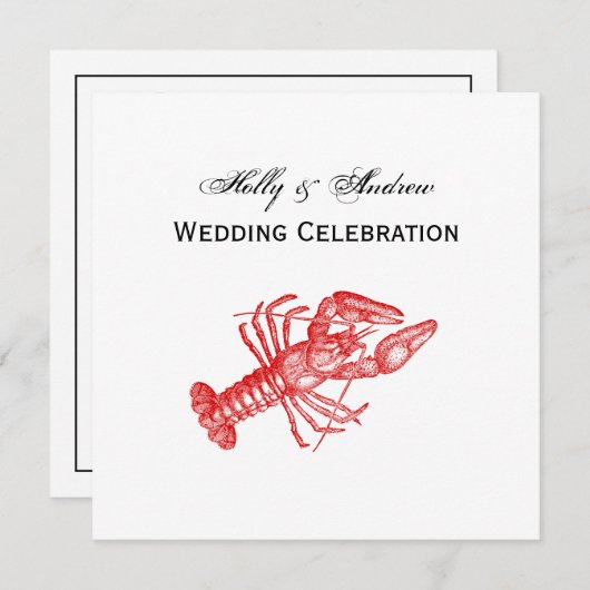 ヴィンテージ赤ロブスター#1スケッチ 招待状 (正面/裏面)