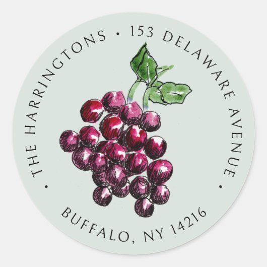 ヴィンテージ赤ワイン葡萄ハンドドロー差出人住所 ラウンドシール (正面)