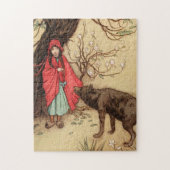 ヴィンテージ赤乗用フードとオオカミ ジグソーパズル (縦)