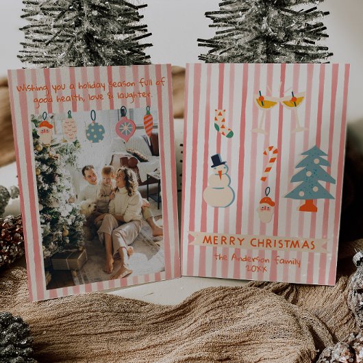 ヴィンテージ赤図解入りの、写真付きののカラフルクリスマスおもしろい シーズンカード