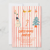 ヴィンテージ赤図解入りの、写真付きのパーティーストライプの 招待状 (正面)