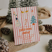 ヴィンテージ赤図解入りの、写真付きのパーティーストライプの 招待状