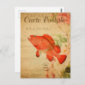 ヴィンテージ赤岩魚フローラ花フランスの ポストカード (正面/裏面)