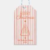 ヴィンテージ赤手引きクリスマス抽象芸術ツリー ギフトタグ (正面)