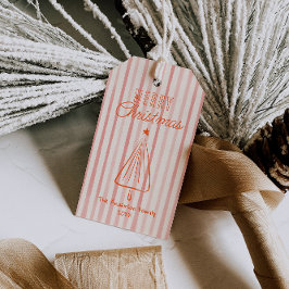 ヴィンテージ赤手引きクリスマス抽象芸術ツリー ギフトタグ