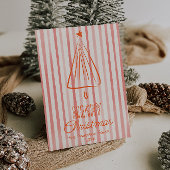 ヴィンテージ赤手描きクリスマスツリー非写真 シーズンカード