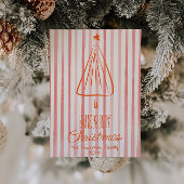 ヴィンテージ赤手描きクリスマスツリー非写真 シーズンカード