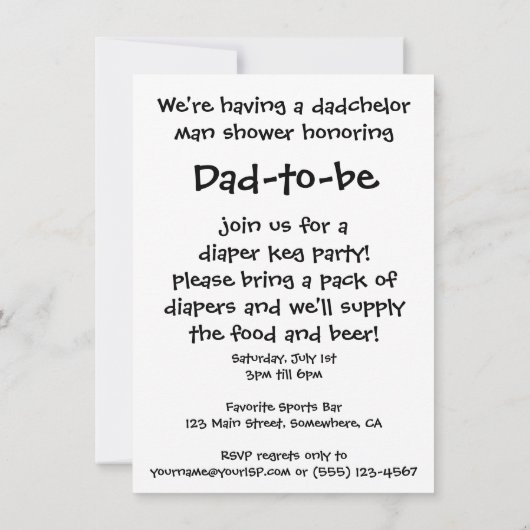 ヴィンテージ赤男性へちゃんシャワー，マンシャワー， Dadchelor 招待状 (裏面)