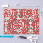 ヴィンテージ赤白ブラックダマスクデカップデクページ 薄葉紙 (クラフト)