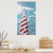 ヴィンテージ赤白灯台ポスタグランジープリント ポスター (キッチン)