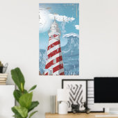 ヴィンテージ赤白灯台ポスタグランジープリント ポスター (ホームオフィス)