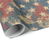 ヴィンテージ赤白青アメリカ国旗の星パターン ラッピングペーパー (ロールコーナー)