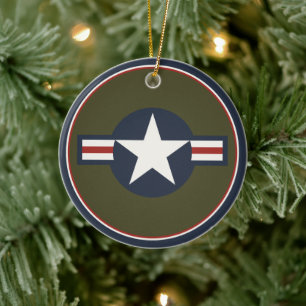 ヴィンテージ赤白青USAAF Insigniaスターバー セラミックオーナメント