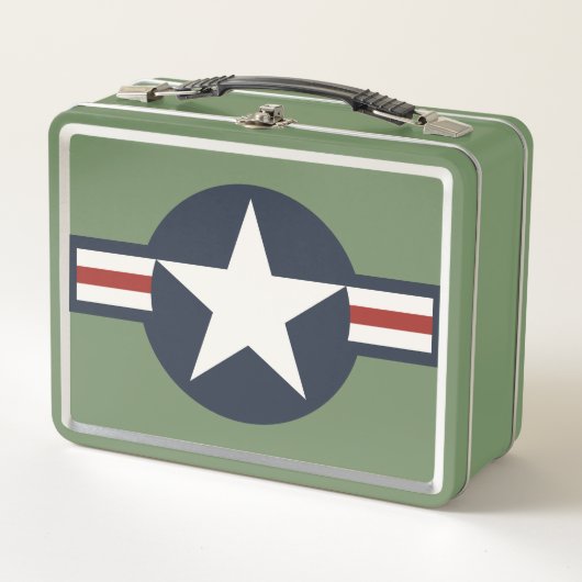 ヴィンテージ赤白青USAAF Insigniaスターバー メタルランチボックス (正面)
