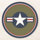 ヴィンテージ赤白青USAAF Insigniaスターバー ラウンドペーパーコースター (正面)