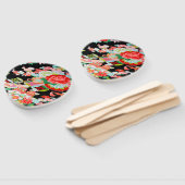 ヴィンテージ赤着物日本のフローラ花 ハンドファン (組立なし)