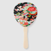 ヴィンテージ赤着物日本のフローラ花 ハンドファン (裏面)