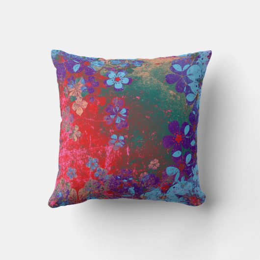 ヴィンテージ赤紫色の青色の花柄 クッション (裏面)