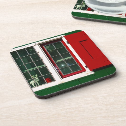 ヴィンテージ赤緑の白いオランダウィンドウの民間伝承 コースター (左側)