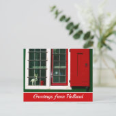 ヴィンテージ赤緑白オランダ窓写真 ポストカード (スタンド正面)