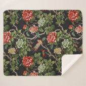 ヴィンテージ赤緑色珍重フローラ シェルパブランケット (正面(横))