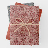 ヴィンテージ赤色青色鳥及びアネモネモリス模様 ラッピングペーパーシート (インサイチュ)