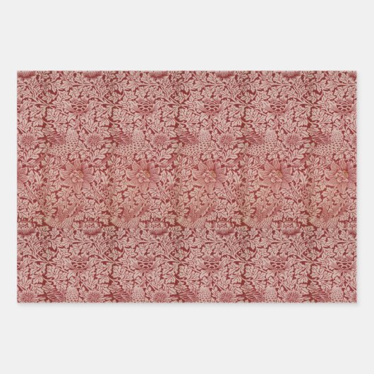 ヴィンテージ赤色青色鳥及びアネモネモリス模様 ラッピングペーパーシート (正面)