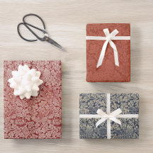 ヴィンテージ赤色青色鳥及びアネモネモリス模様