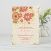 ヴィンテージ赤金ゴールドケシ花結婚式招待状 招待状 (スタンド正面)