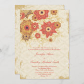 ヴィンテージ赤金ゴールドケシ花結婚式招待状 招待状 (正面/裏面)