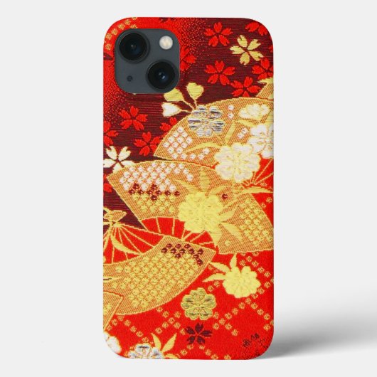 ヴィンテージ赤金ゴールド日本の着物扇子フローラ Case-Mate iPhoneケース