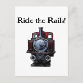 ヴィンテージ赤青機関車スケッチ ポストカード (正面)