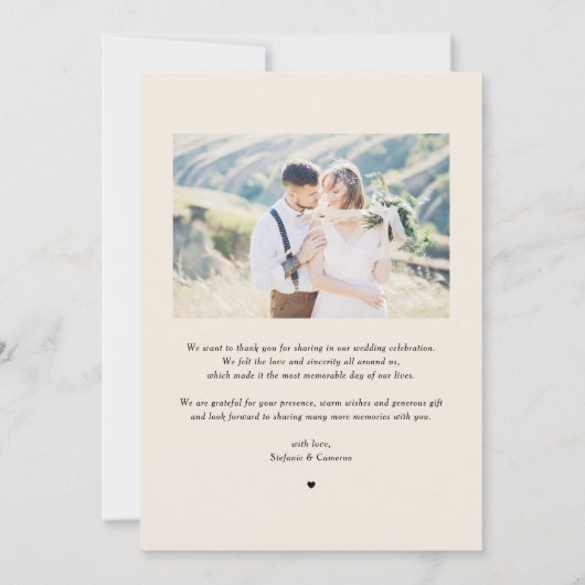 ヴィンテージ赤面とアイボリーの花結婚の写真 サンキューカード (裏面)