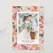 ヴィンテージ赤面とアイボリーの花結婚の写真 サンキューカード (正面/裏面)