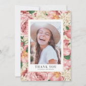 ヴィンテージ赤面とアイボリー花写真卒業 サンキューカード (正面)